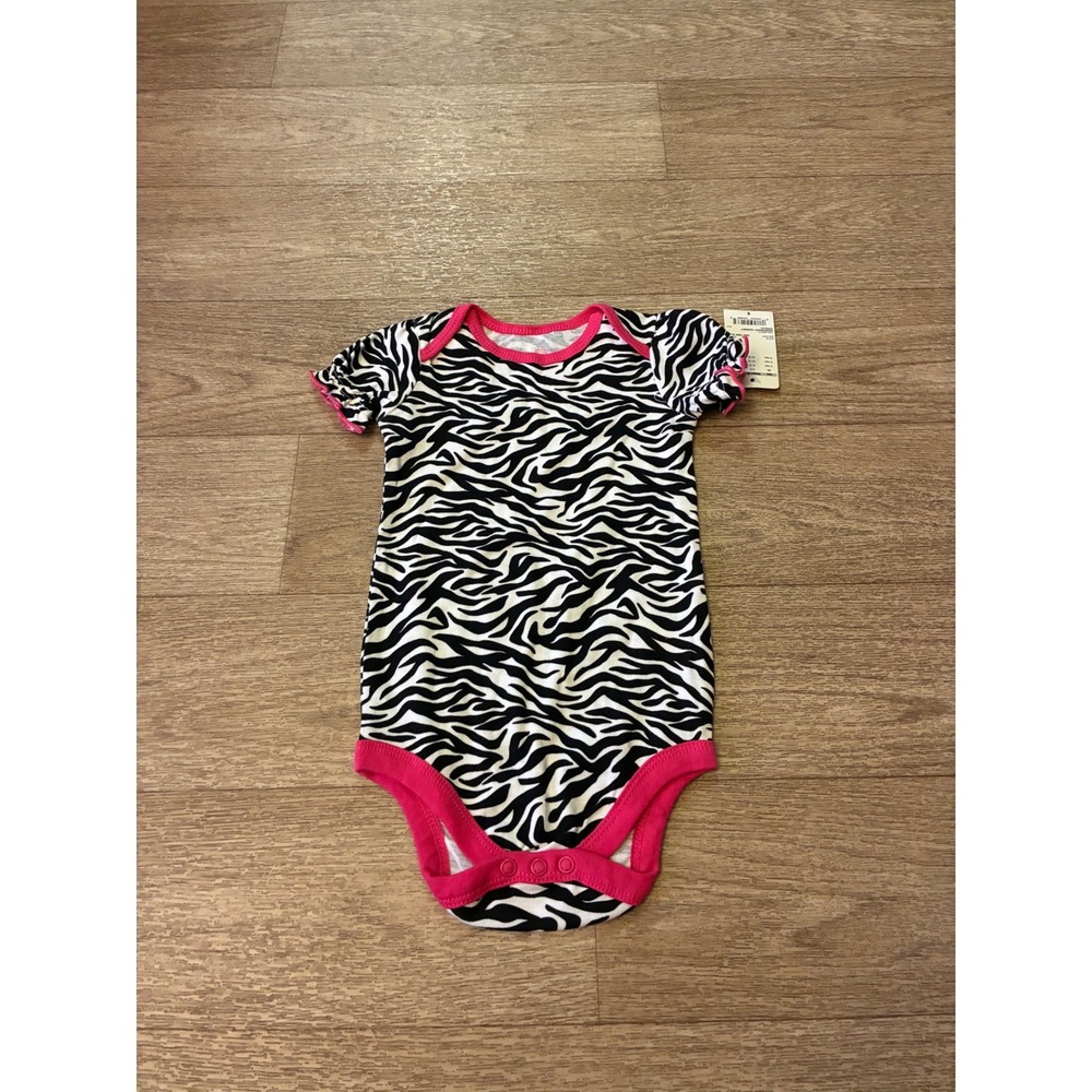 Okie Dokie Baby Girls Zebra Print Bodysuit Pink Trim 6-9 Months NWT